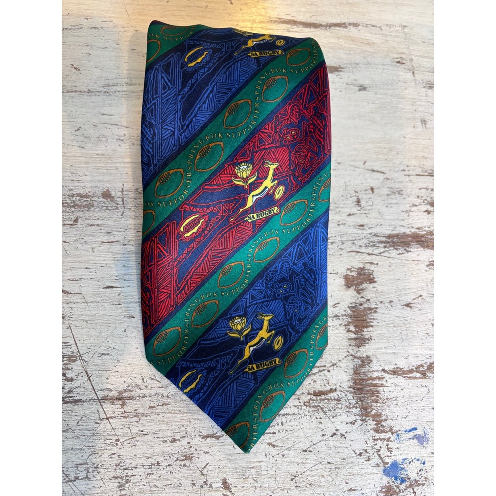 VINUCHI necktie men 56" multicolor SA Rugby Springboks supporter graphic stripe